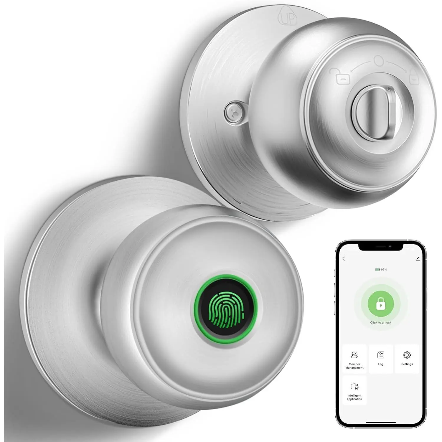 Fingerprint Door Lock for Bedrooms, Fingerprint Door Knob with Lock,  Door Lock, App Control, -up , Thumbprint Door Knob for Bedrooms, Office, Apartment