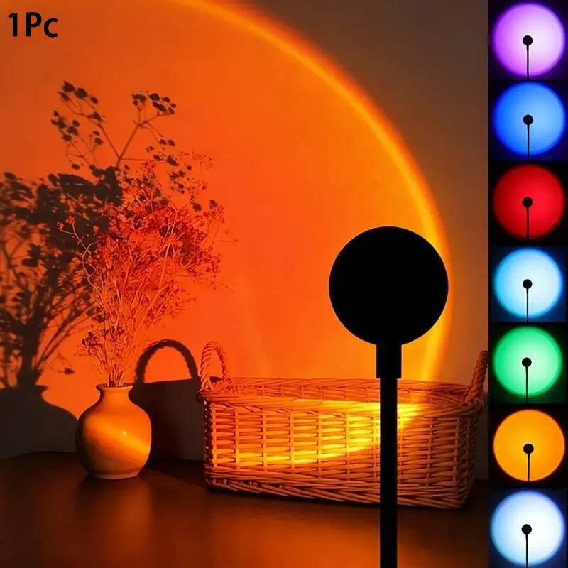 Colorful LED Sunset Lamp | Seven Adjustable Colors, USB Plug-and-Play, 360° Rotatable, Sunset Atmosphere Lamp, Suitable for Walls, Ceilings, Background Walls, and Portable, Ideal for Festivals, Parties, and Gatherings