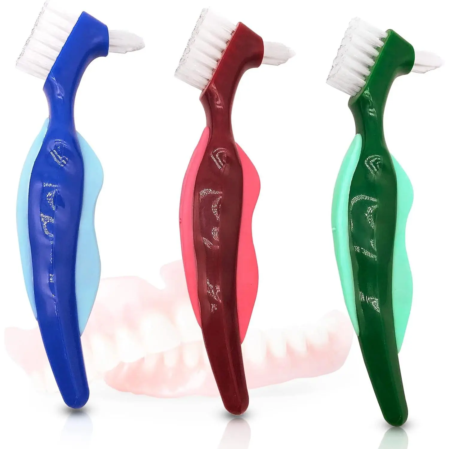 Uouovo Premium Hard Denture Brush Toothbrush, Cleaning Brush, Multi-Layered Bristles & Portable Denture Double Sided Brush, Denture Care(Pack of 3)
