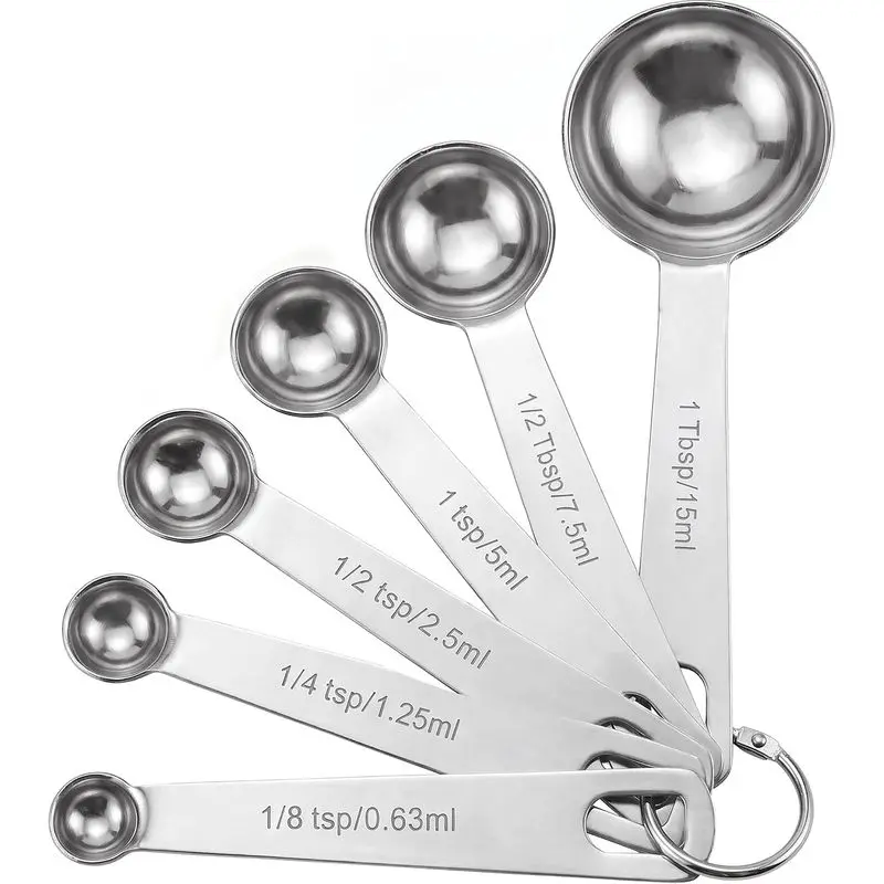 6-Piece Heavy-Duty Stainless Steel Measuring Spoon Set, Nesting Teaspoons & Tablespoons with Dual US & Metric Marks for Cooking, Baking & Meal Prep