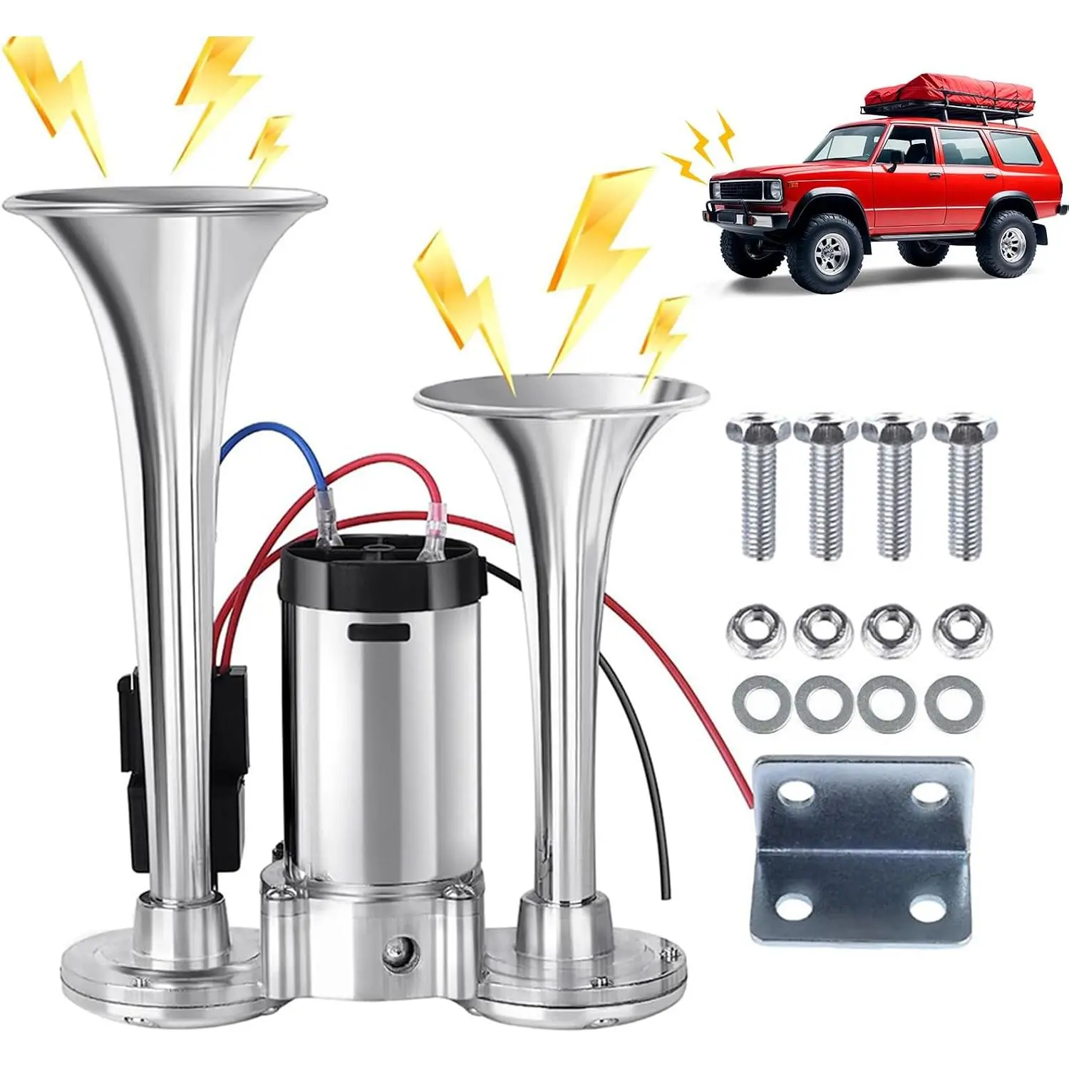 12V 600DB Car Air Horn Super Loud Train Horn for Vehicle, Dual Trumpets Kit| with Air Compressor, Car Accessories Universal for Car, SUV, Motorcycle, Truck, Lorries, Boat, Gift for Men, Him