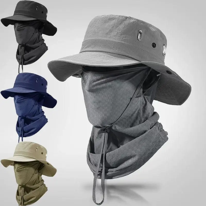 Outdoor Sun Hat for Men & Women – Wide Brim UPF Protection Fishing Hat with Neck Flap & Detachable Face Cover, Quick-Dry Breathable Mesh, Adjustable Safari Cap for Hiking, Camping & Summer Travel