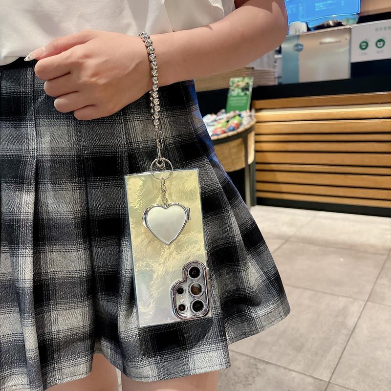 Compitable with S25 Ultra/S24 Plus/S23 Ultra/S24/S24 Ultra lens holder tin foil phone case electroplated lens frame makeup mirror HN3