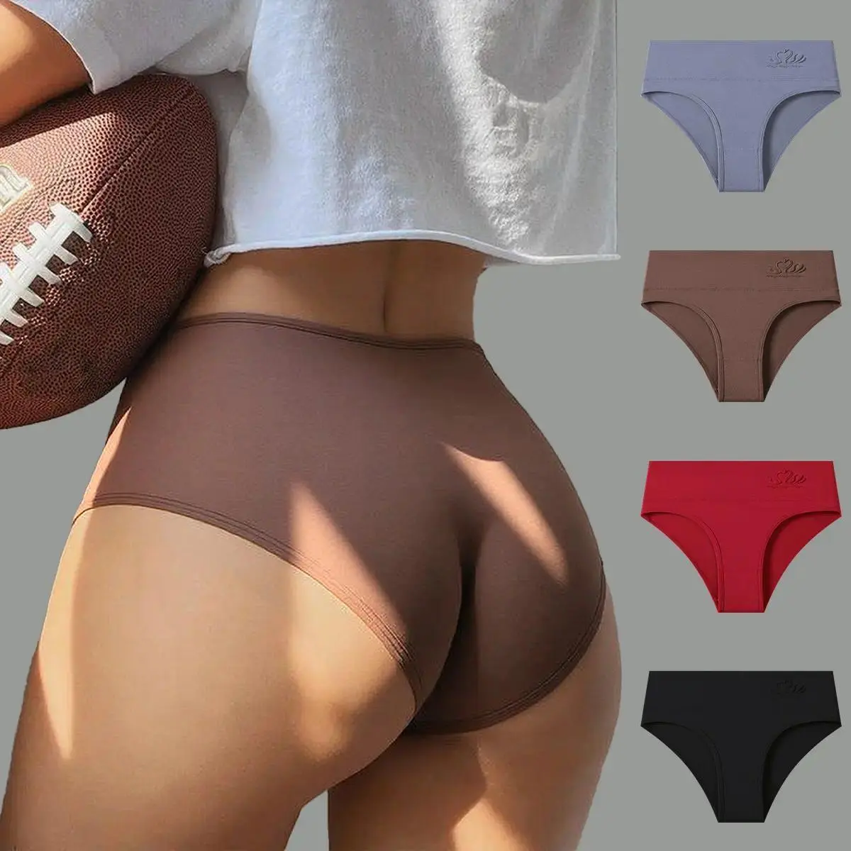 Women's High-Waist Cotton Panties - 4-Pack Mixed Color Funky Tummy Control Intimates, Casual Elegant Cotton Underwear Set for Everyday Basic Wear, Lady, Mixed Color-4Pc, Casual Elegant Panty, Peppy, Elastane