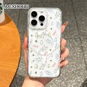 Girly Magnetic Case for iPhone11/12/13/14/15/16/17/promax, Easter Egg Eucalyptus Watercolor MagSafe Ready, Slim Fit, Drop-Proof | Perfect for Soft Girl Aesthetic