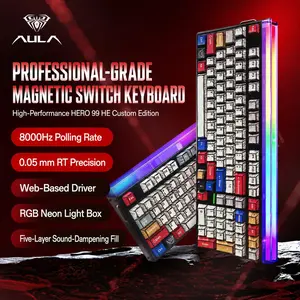 Aula Hero 99he Wired Gaming Keyboard, 101 Keys, High Performance Magnetic Axes, Hot Swappable Switches, RGB Neon Light Box, Plug and Play