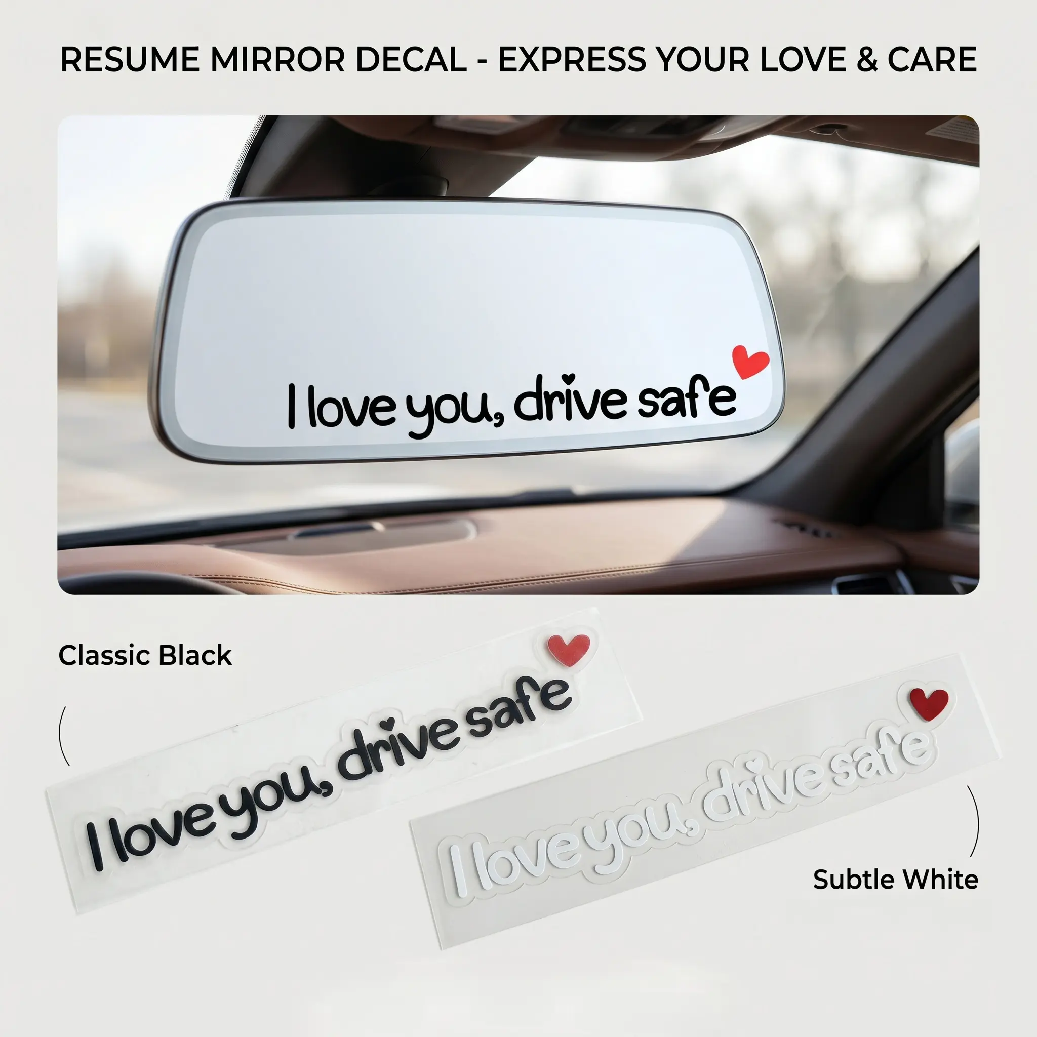 4 & 8 Pcs Waterproof Vinyl Mirror Stickers, I Love You Drive Safe Letter Decals, Universal Auto Interior Decor, Removable UV Resistant Car Rearview Mirror Accessory-YY1
