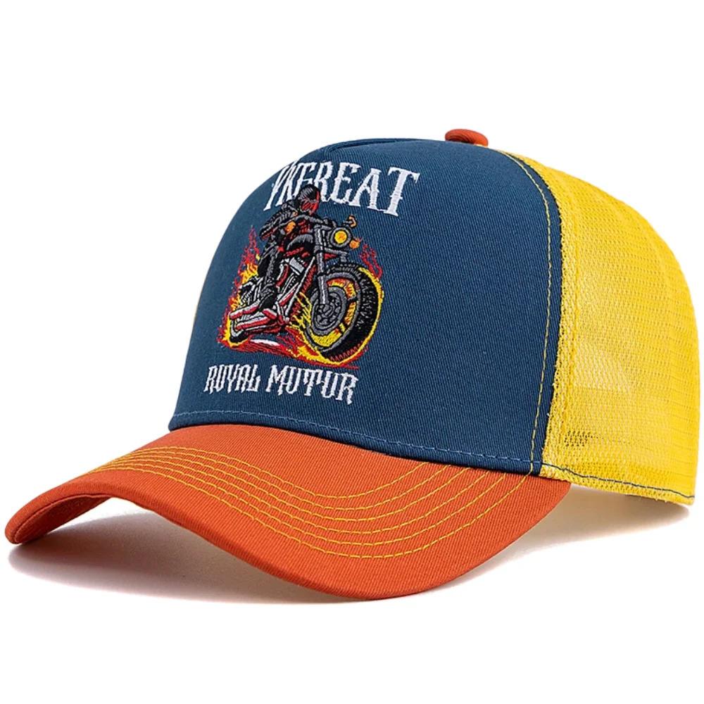 Hot Sale Motorcycle Embroidered Trucker Hat Flame Biker Patch Baseball Cap For Man Woman Breathable Streetwear Summer Mesh Caps