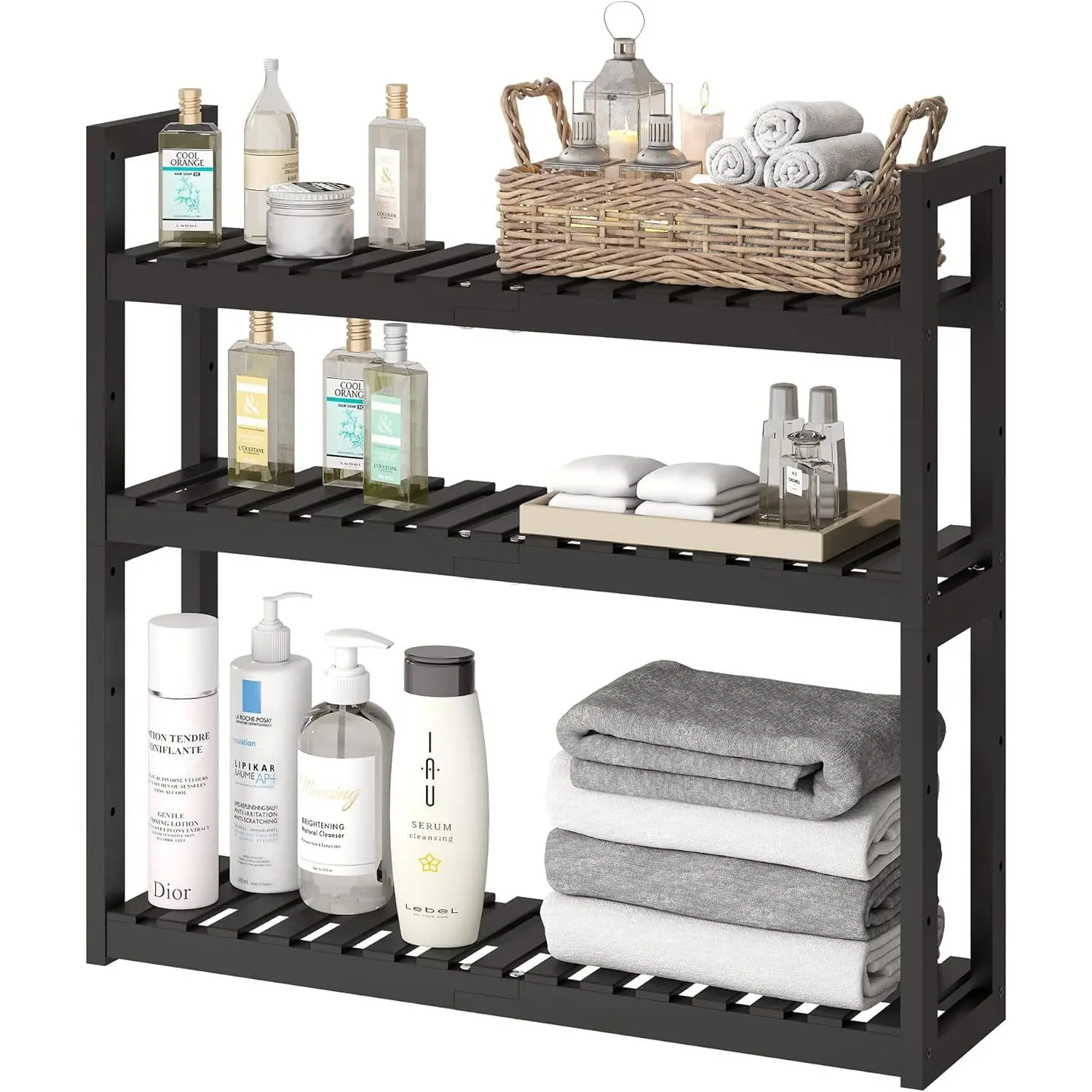 Bathroom Shelf  Organizer Rack Adjustable 3-Tier Storage Shelf Wall Mounted Storage Rack Over The Toilet Utility Shelves Living Room Kitchen Shelf(Black)