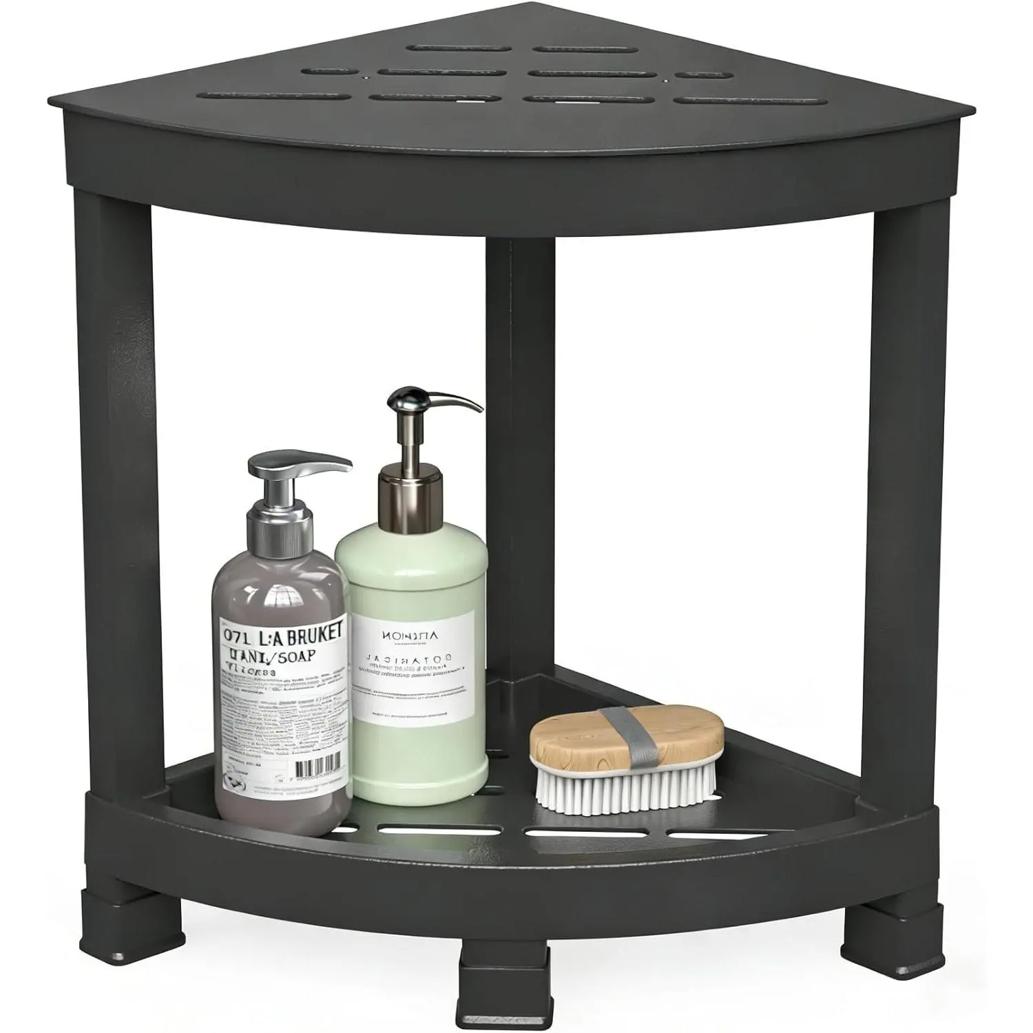 Corner Shower Stool for Inside Shower, Waterproof Shower Bench for Shaving Legs, Plastic Anti-Fracture Shower Seat/Foot Rest with Baffle Storage Shelf, Rapid Assembly DIY Shelf (Black)
