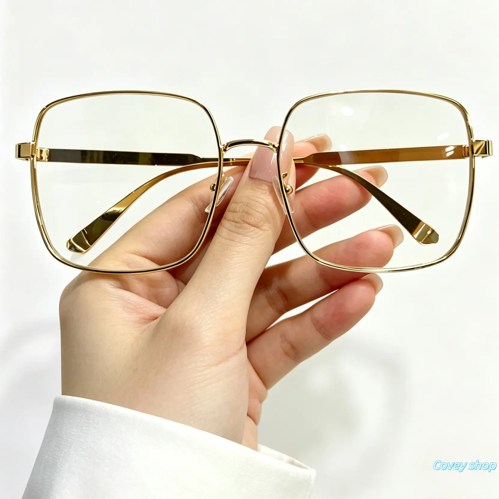 Thin Gold Metal Square Eyeglasses For Women Men, Lightweight Minimalist Clear Lens Eyewear, Elegant Oversized Frame Suitable For Office Work Student Daily Commute Casual Outfits