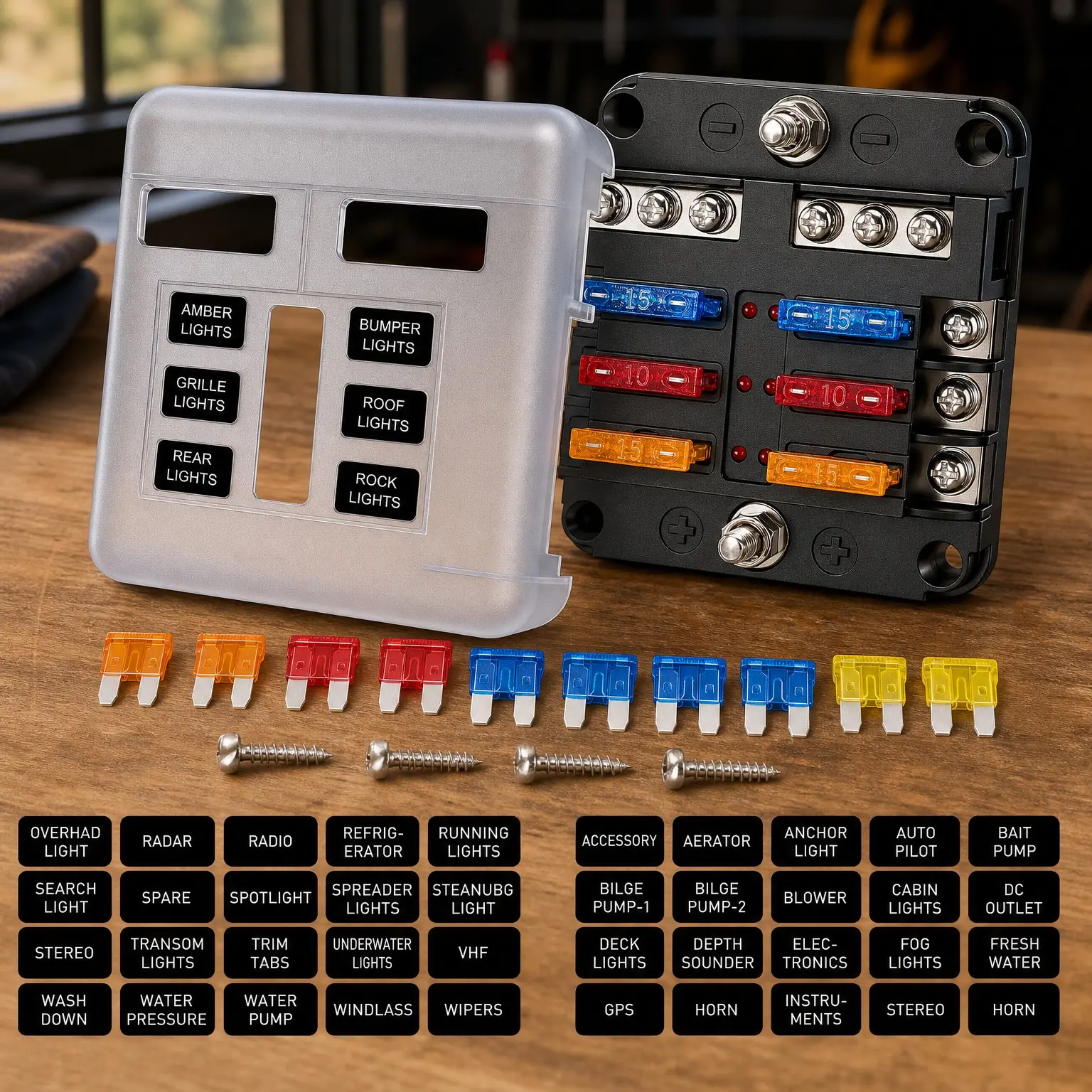 6-Way Blade Fuse Block with Negative Bus, LED Indicator, ATO/ATC Fuse Panel, Waterproof Cover for 12V Automotive Cars Marine Boats RVs TrailersGift