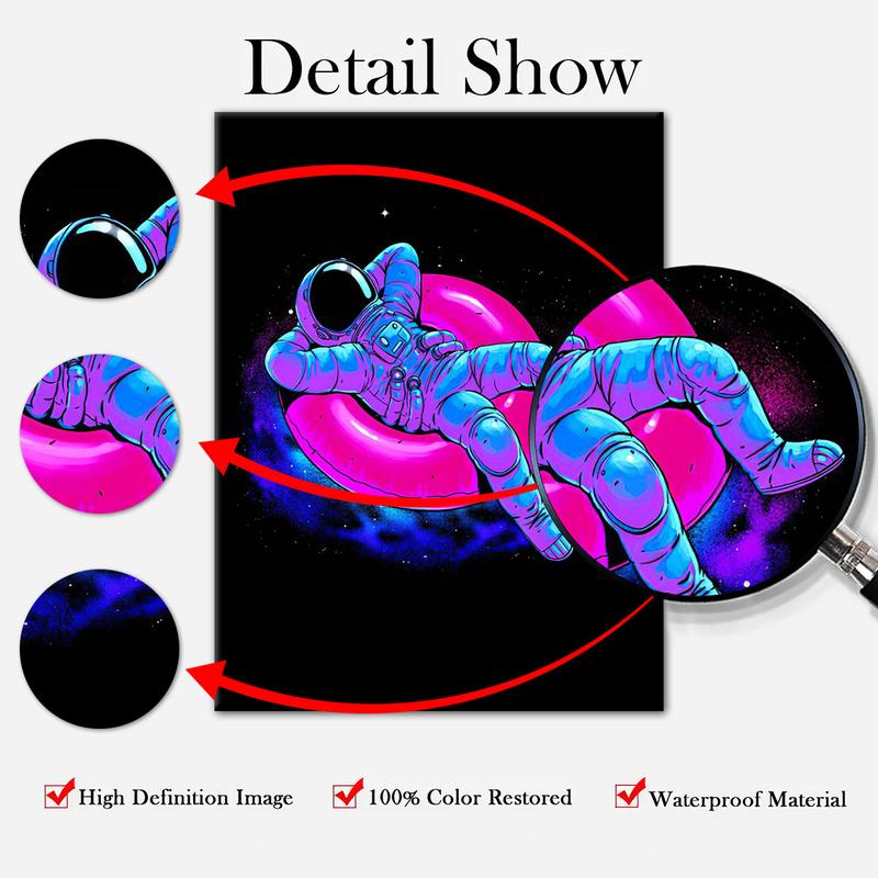 Astronaut Pattern Canvas Painting with Frame, Modern Wall Art Poster, Wall Decor for Home Living Room Bedroom Office