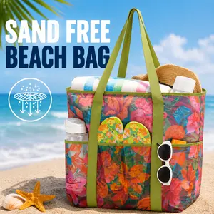 Mesh Beach Bag Sand Free Quick Dry Large Capacity Tote Bag with Zip Pouch Multiple Pockets Pool Bag Cruise Travel Beach Organizer Bag Lightweight Durable