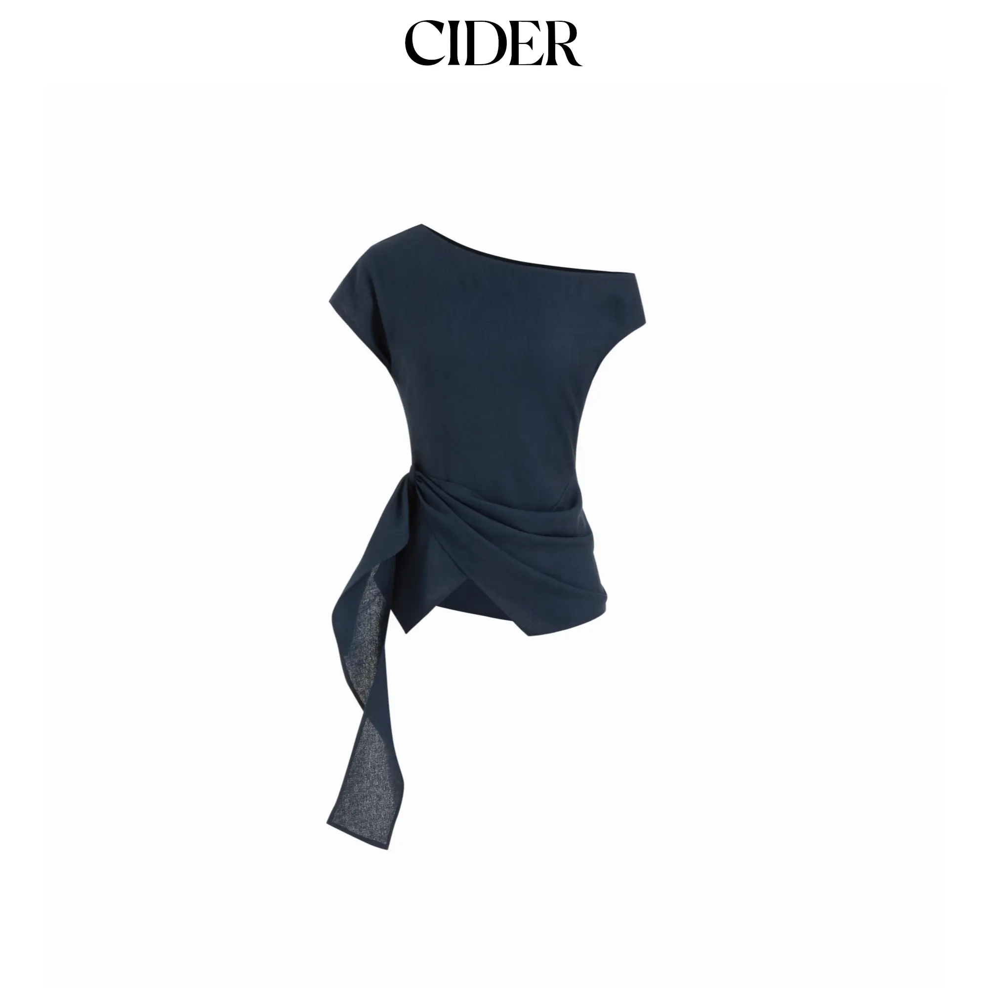 Cider Linen-blend Asymmetrical Neck Blouse With Belted