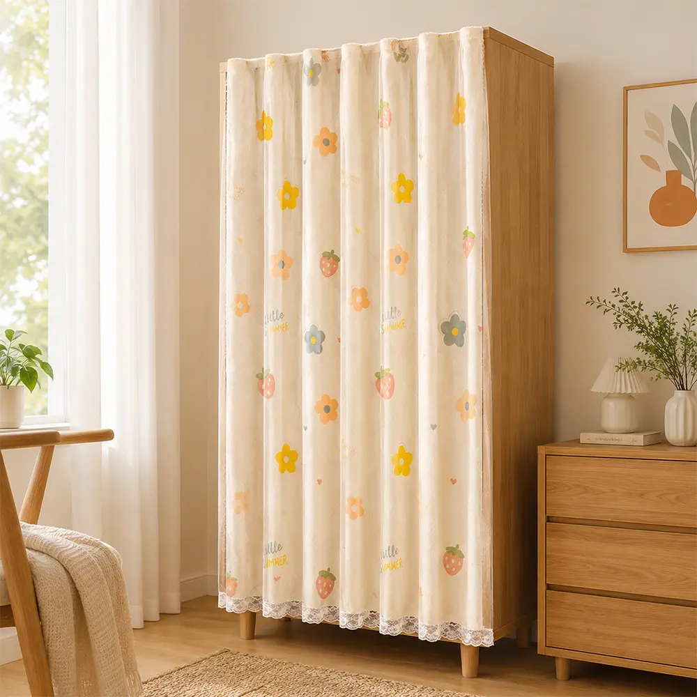 Lace-Edged Cute Decorative Cabinet Curtain, Soft Printed Shelf Cover, Closet Decor Items for Bedroom Closet Makeover & Aesthetic Storage