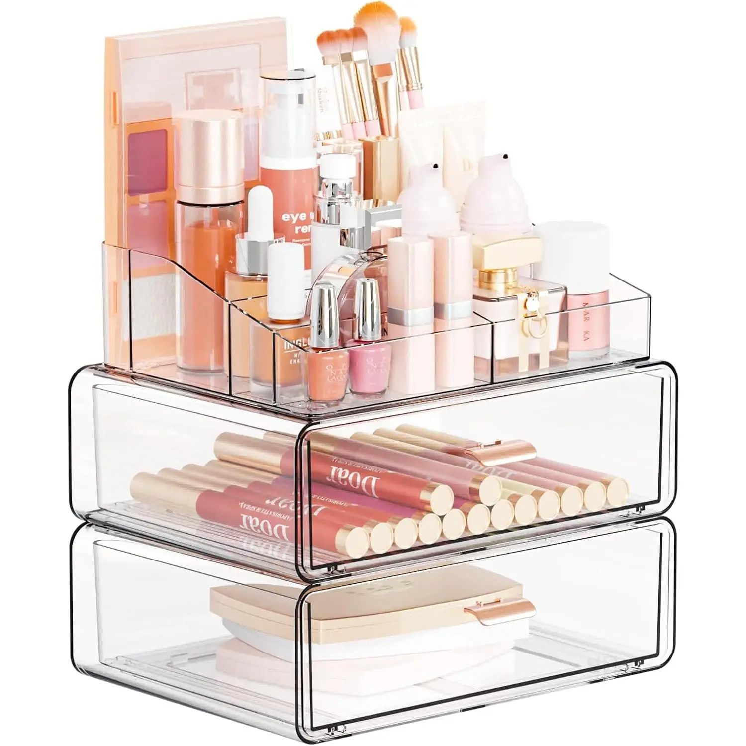 Clear  Makeup Organizers Countertop for Dresser,Desk,Bathroom ,3 Tier Stackable Make up Holders and Makeup Cabinet,Tiered  Storage and Make up Containers for ,Brush