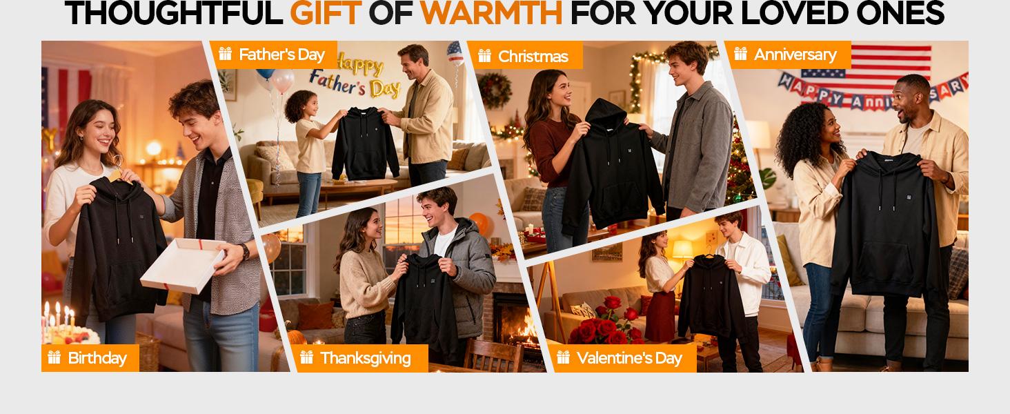 Men's Heated Hoodie - Electric Heating Sweatshirt with Fleece Lining, Winter Thermal Pullover for Outdoor & Daily| Battery Not Included (5V 2A/3A Recommended)