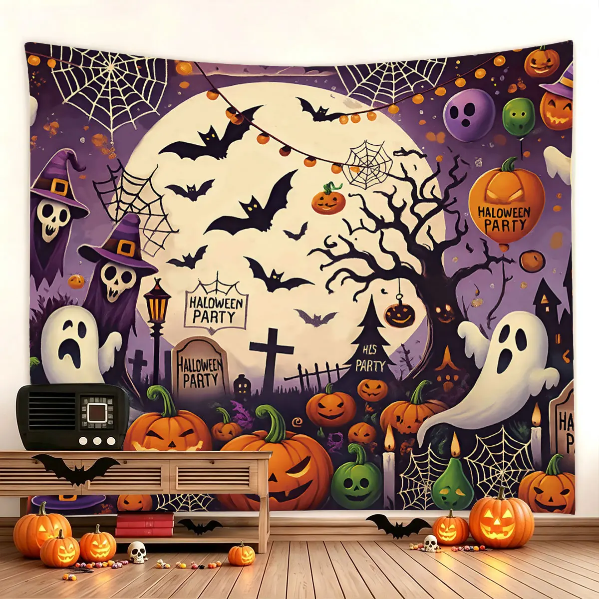1 piece digital printed Tapestry Wall Hanging, Halloween pumpkin ghost-themed tapestry, suitable for bedrooms, dormitories, and living rooms, a soft furnishing decoration for home atmosphere, and can be used as a gift
