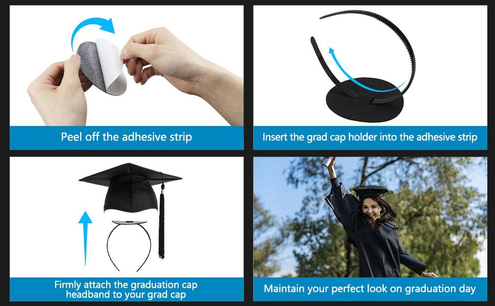 2 Pack Graduation Cap Headband Firm Anti-Fall Grad Headband Insertnb Secures Your Graduation Cap