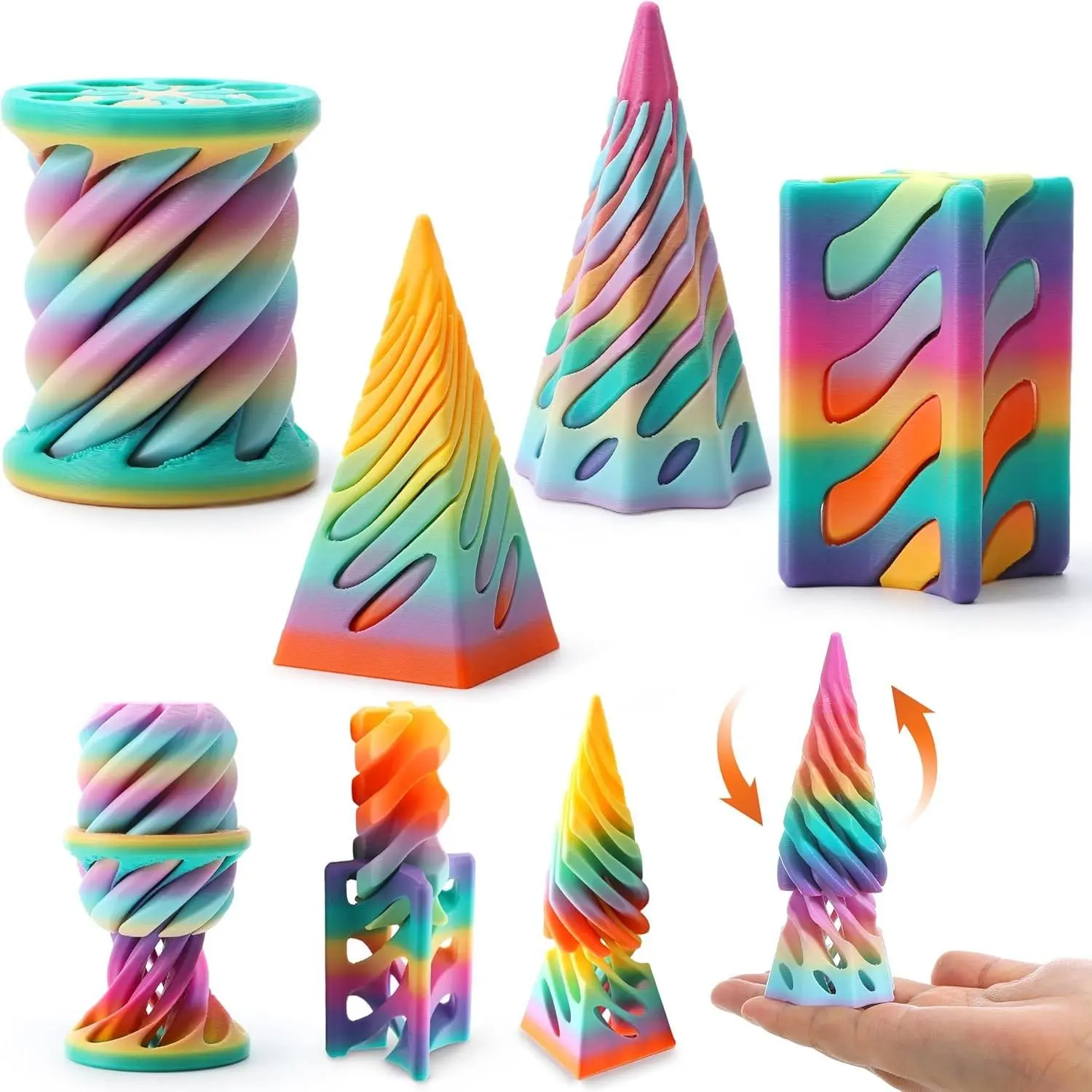 4-Pack Impossible Cone Fidget Toys - Pastel Color 3D Printed Spiral Cone, Flexible Impossible Pyramid Passthrough Toy for Stress Relief, Fun Gift for Kids and Adults, Classroom Fidgets