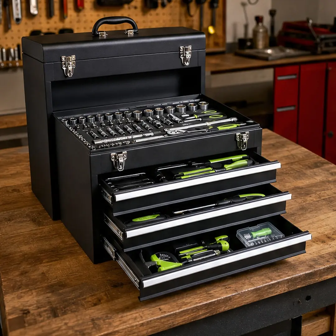 ARCH 465-Piece Mechanics Tool Set with 3-Drawer Heavy Duty Metal Box, Chrome Vanadium Steel Sockets and Wrenches, Screwdrivers, Pliers, Bits, Allen Keys, Tape Measure, Utility Knife, Hammer, Wire Stripper for Home Workshop Auto Repair DIY