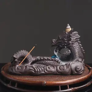 1pc Elegant Dragon Aroma Backflow Incense Burner - Ceramic Purple Clay Lotus Censer with Lucky Feng Shui Ball, AQ28 Only Burner for Home Fragrance & Desktop Decor, Ideal Creative Scent Gift for Home Supplies