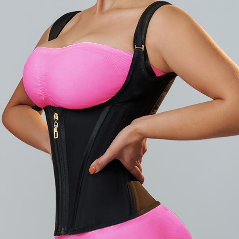 Waist Trainer Corset for Women |       Adjustable shoulder straps and steel frame support |       Double Compression Shaper with Zipper Closure |       Fashionable black, smooth latex fabric |       Vest for Control of Abdomen, Can Enhance Posture and Wai
