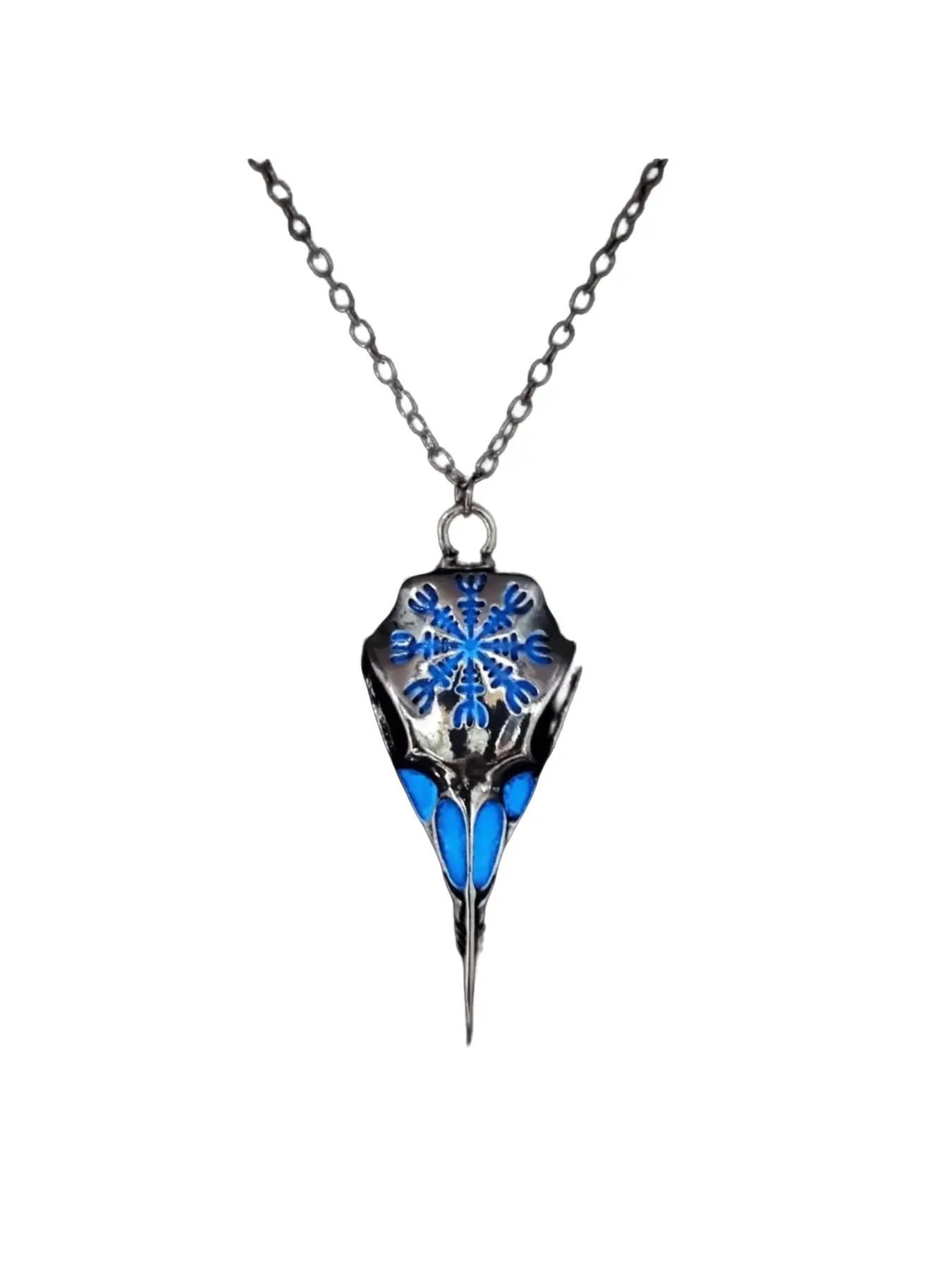 New Unisex Vintage Glowing Illuminated Geometric Pendant Viking Theme Raven Skull Eagle Beak Night Glow Necklace Jewelry Accessory Viking Motif Gothic Witch Jewelry