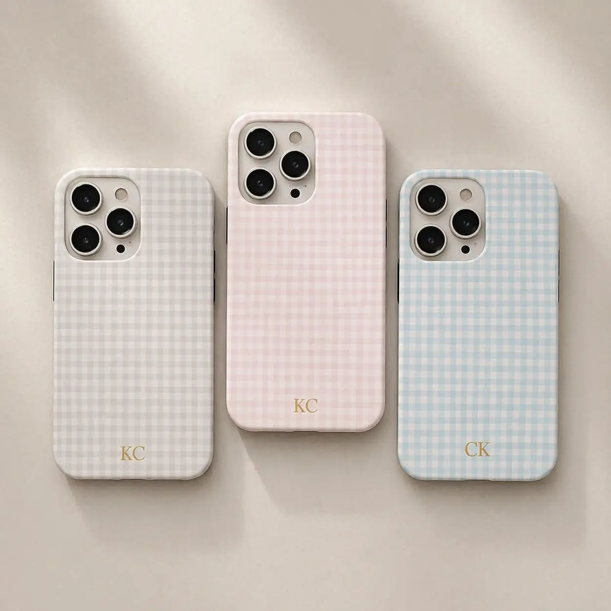 Personalized Gingham Phone Case Gold Custom Initials, Phone Cover For Phone 17 16 15 14 13 12 11 Pro ProMax Plus  Air series,Christmas,Themed,Soft,TPU ^DZ