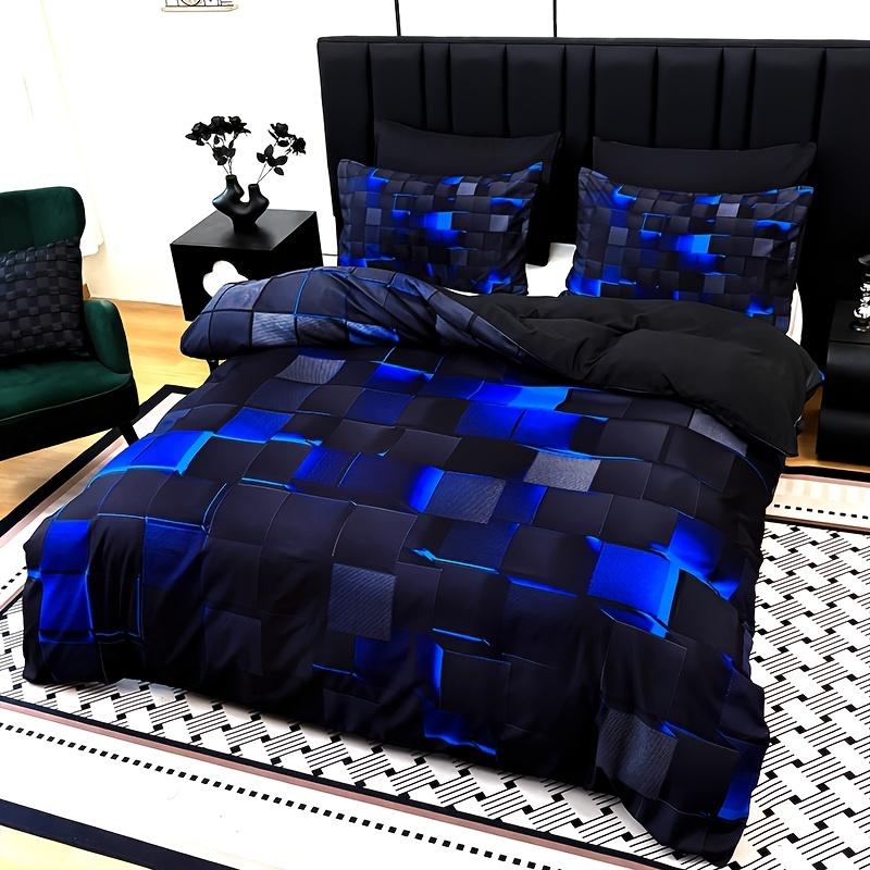 3 cool tech digital printed material quilt cover sets, four-season products, in red and blue, with four sizes (twin bed, double bed, queen size bed, king size bed) (1 bedspread + 1/2 pillowcases, no filling)