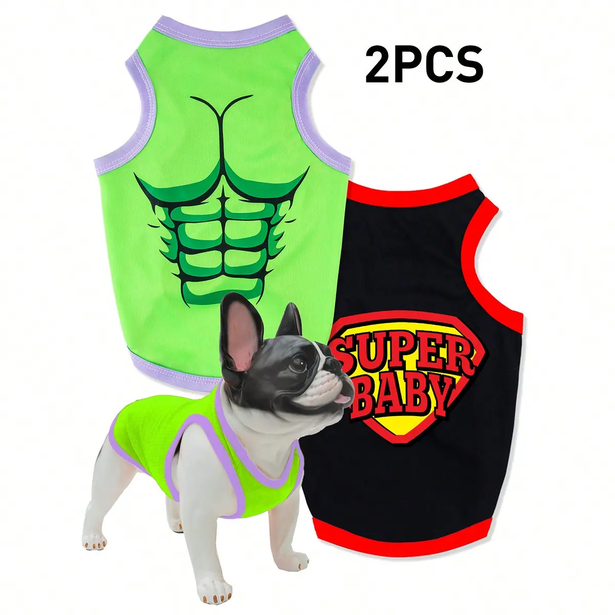 2-Pack Pet Muscle Tank Tops, Breathable Sleeveless T-Shirts for Dogs & Cats, Fun Summer for Small to Medium Pets