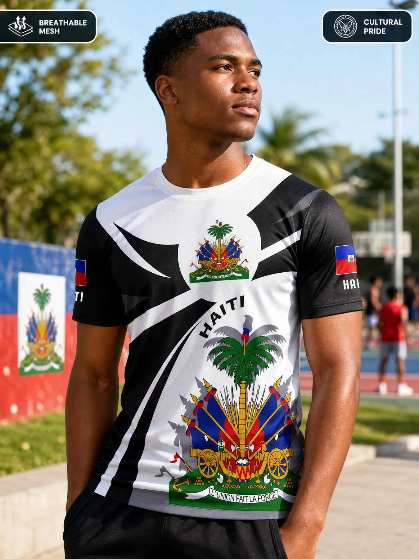 2026 Haiti Soccer Jersey, Dynamic, Large Size Palm Print, Quick-Dry Breathable Mesh, Casual Streetwear for All Seasons