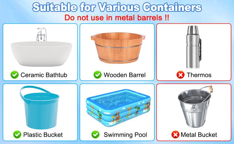 2000W Portable Electric Water Heater with 304 Stainless Steel LCD Thermometer & Bucket Heater for Efficient Safety in Submersible Bathrooms Durable Multifunction for Bathtub & Swimming Pool