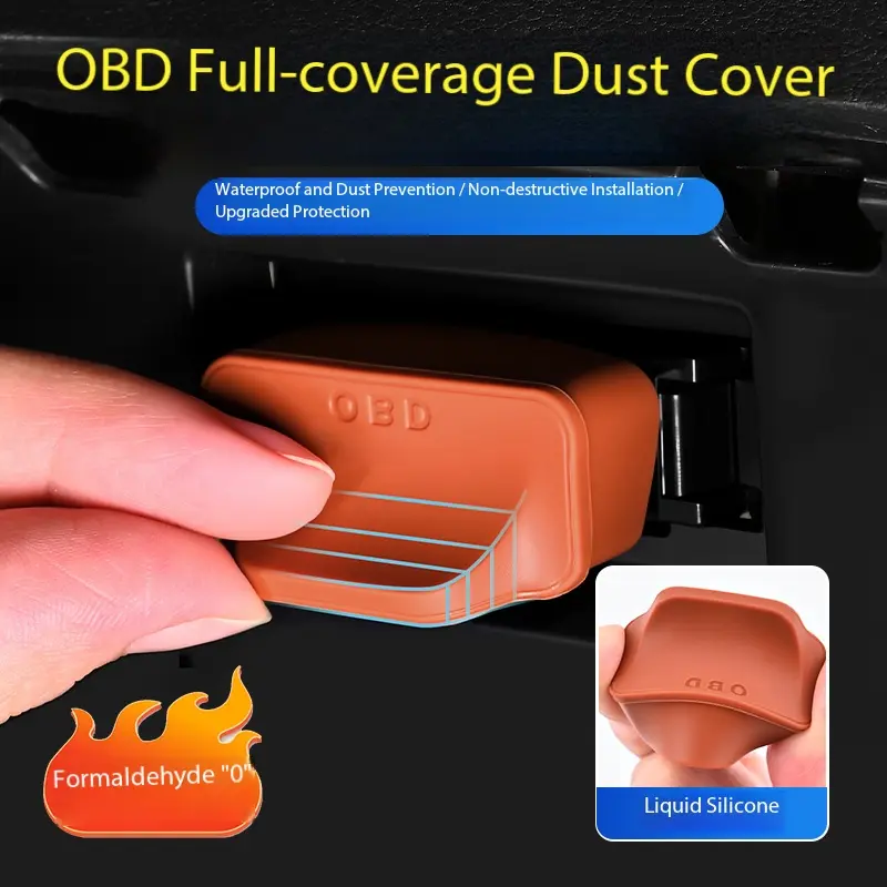 Silicone Obd Protection Cover, New Upgrade Fan Design, Dustproof Waterproof Car Interior Accessory, Anti-Loss Automotive Part