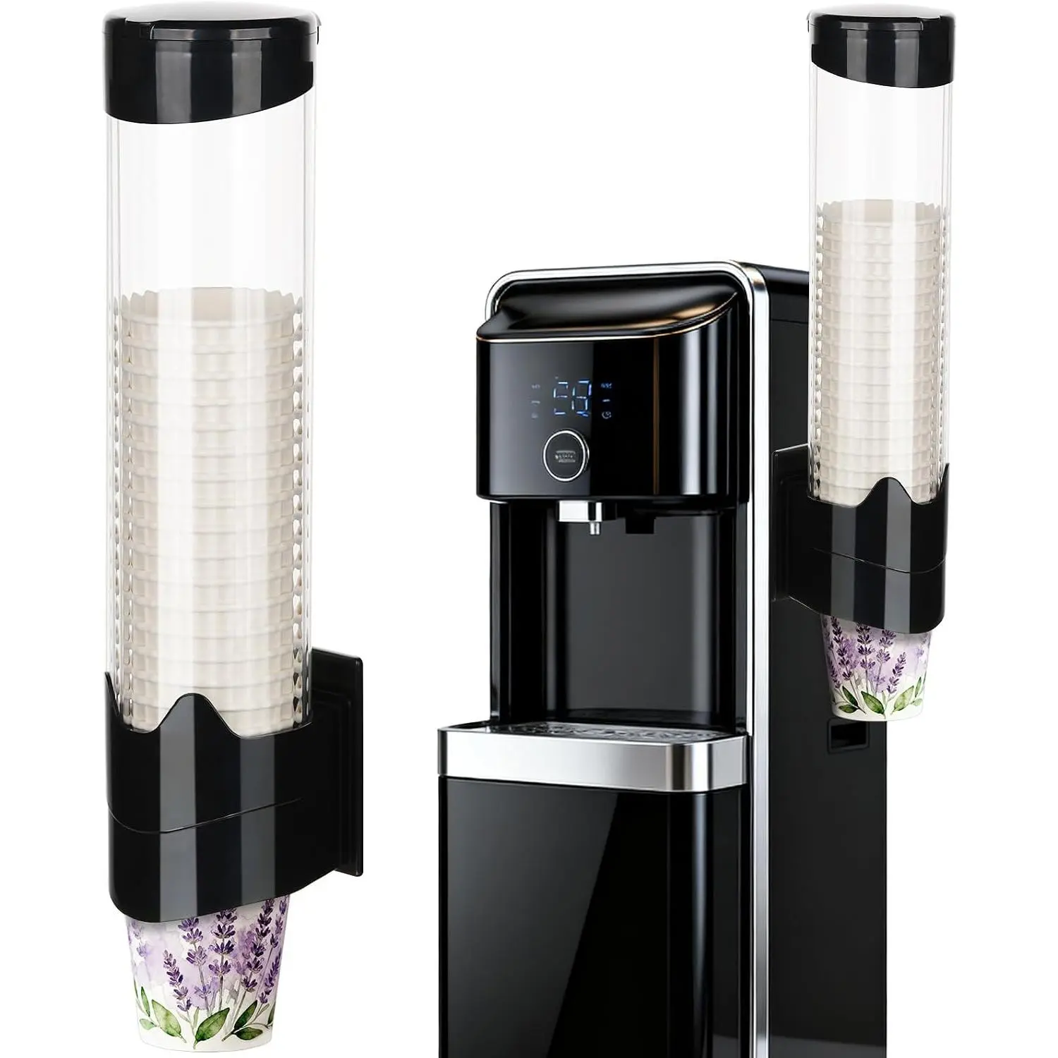 Large Cup Dispenser, Wall Mount Water Cooler Cup Dispenser Fits 9oz - 12oz Disposable Paper and Plastic Cups, Pull Type Cup Holder for  Office  Gym,  Mounting, Black