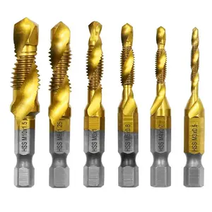 6Pcs High-Speed Steel 4341 Titanium Plated Tap Drill Bit Set, Integrated Machine Tap Open & Chamfer Tool Kit