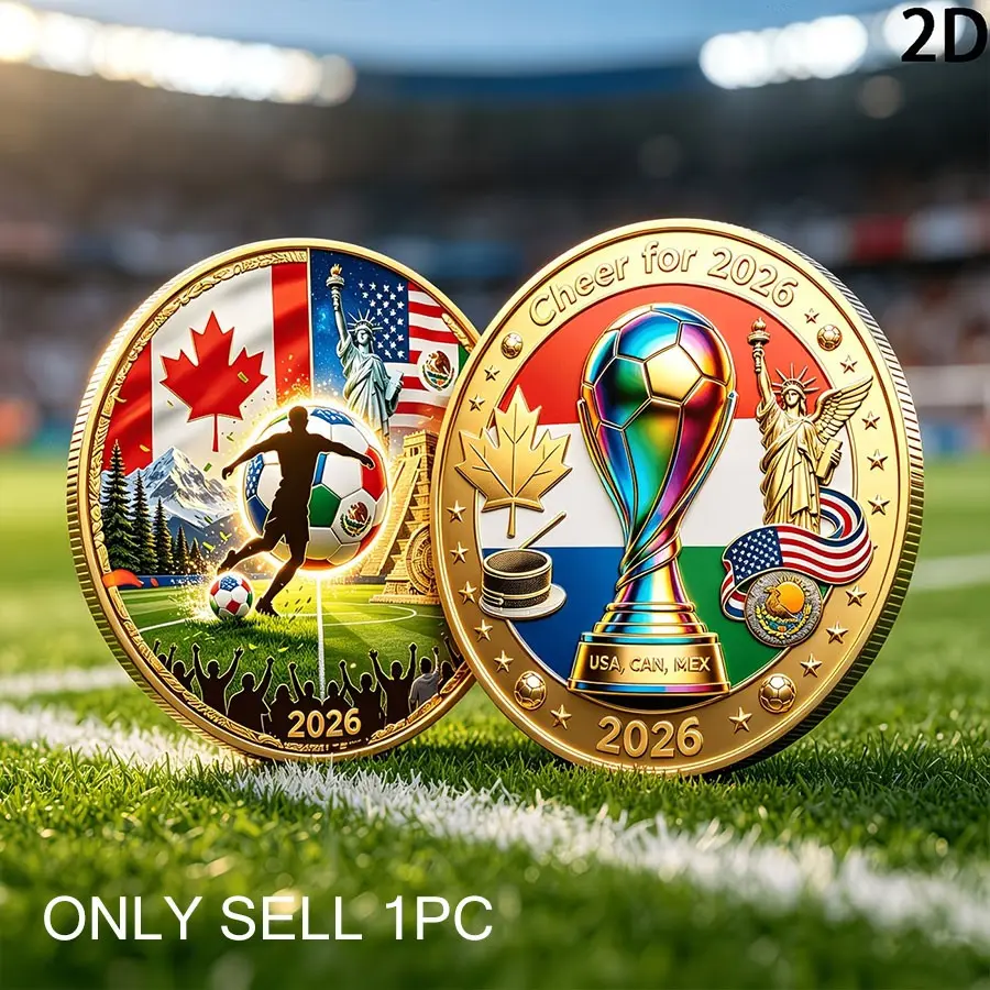 New Challenge Coin Collection, Metal Material 2D, 2026 Canada Soccer Football Cup Commemorative Coin, Dual-Sided Painted Alloy Coin, Perfect Gift for Football Fans