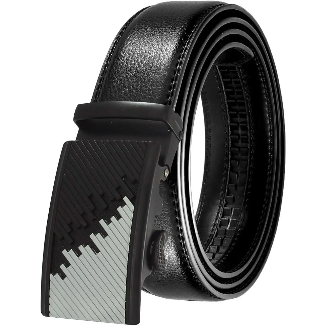 Men's Ratchet Belt Buckle, Black  Slide Belt for Men Dress Suit,  Adjustable Trim to Fit Boxed