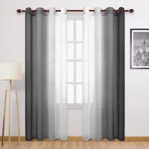 Black Ombre Sheer Curtains - Faux Gradient Semi Voile Bedroom and Living Room Curtains, Set of 2 Grommet Top Window Panels, 52 x 84 Inches Long