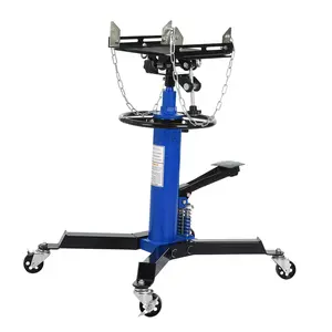 1322-lb Dual-Piston Hydraulic Transmission Jack, 2-Stage Lift 33.5"-72.8", Foot Pedal, 360° Swivel Wheels, Safety Chains, Blue