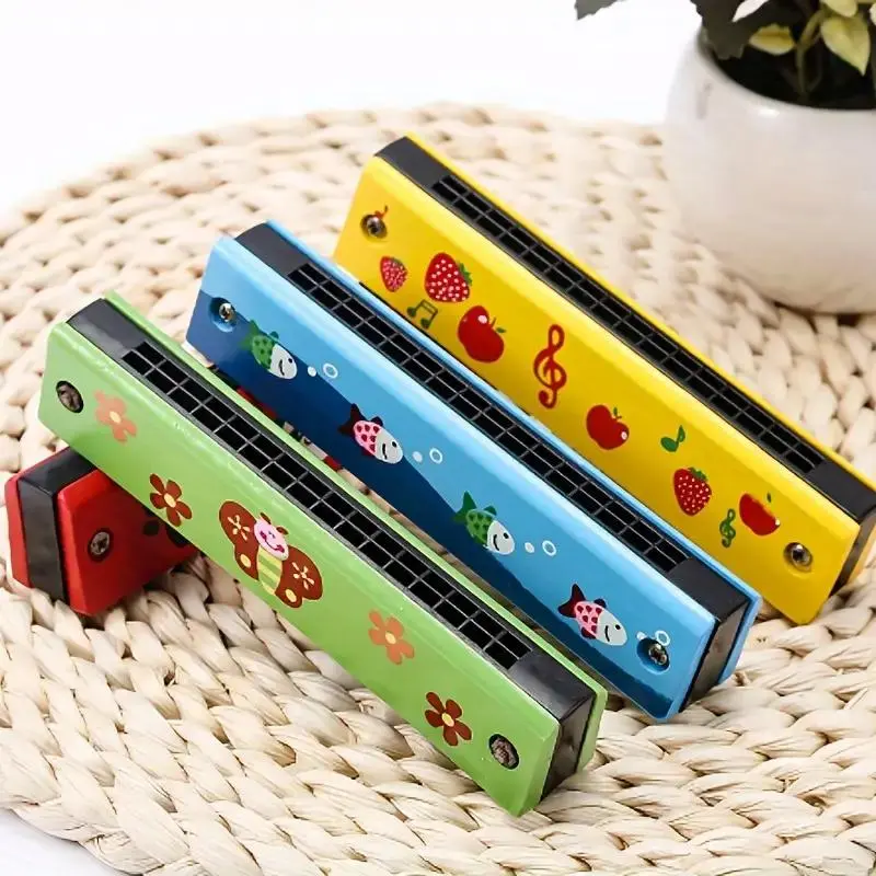16 Holes Harmonica, 4 Counts/set Cute Cartoon Pattern Harmonica, Musical Instrument Toy for Kids, Birthday Gift for Boys & Girls