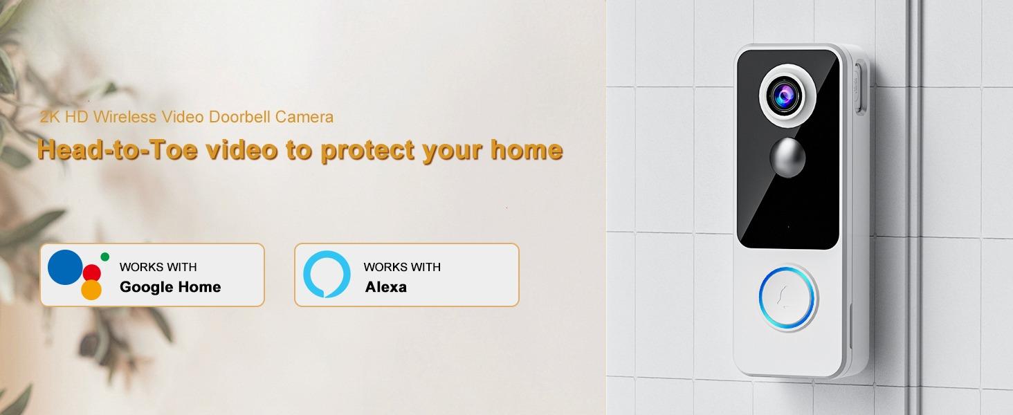 Wireless doorbell camera, 2K full HD full body video, no subscription required, two-way communication, smart home video doorbell with doorbell ringtone, battery powered, motion detection and alarm, compatible with Alexa and Google (2.4G WiFi) Wireless doorbell camera, 2K full HD full body video, no subscription required, two-way communication, smart home video doorbell with doorbell ringtone, battery powered, motion detection and alarm, compatible with Alexa and Google (2.4G WiFi)