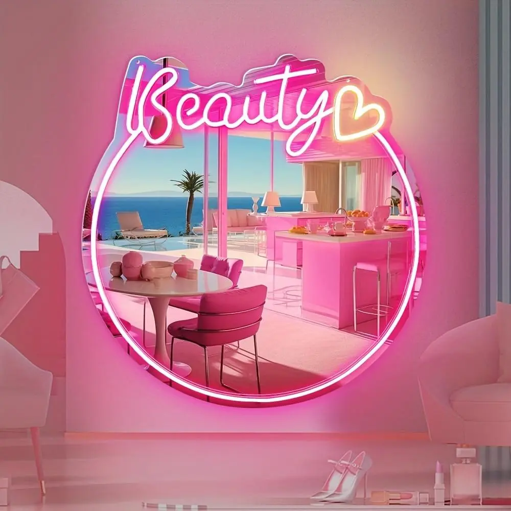 Dimmable Contemporary LED Lit Mirror - Irregular Hello Kitty Shape, 2-in-1 Wall-Mounted USB-Powered Mirror Light, Girly Room Stuff for Beauty Salon, Cute Gift for Beauty Lovers, Pink Aesthetic Home Decor