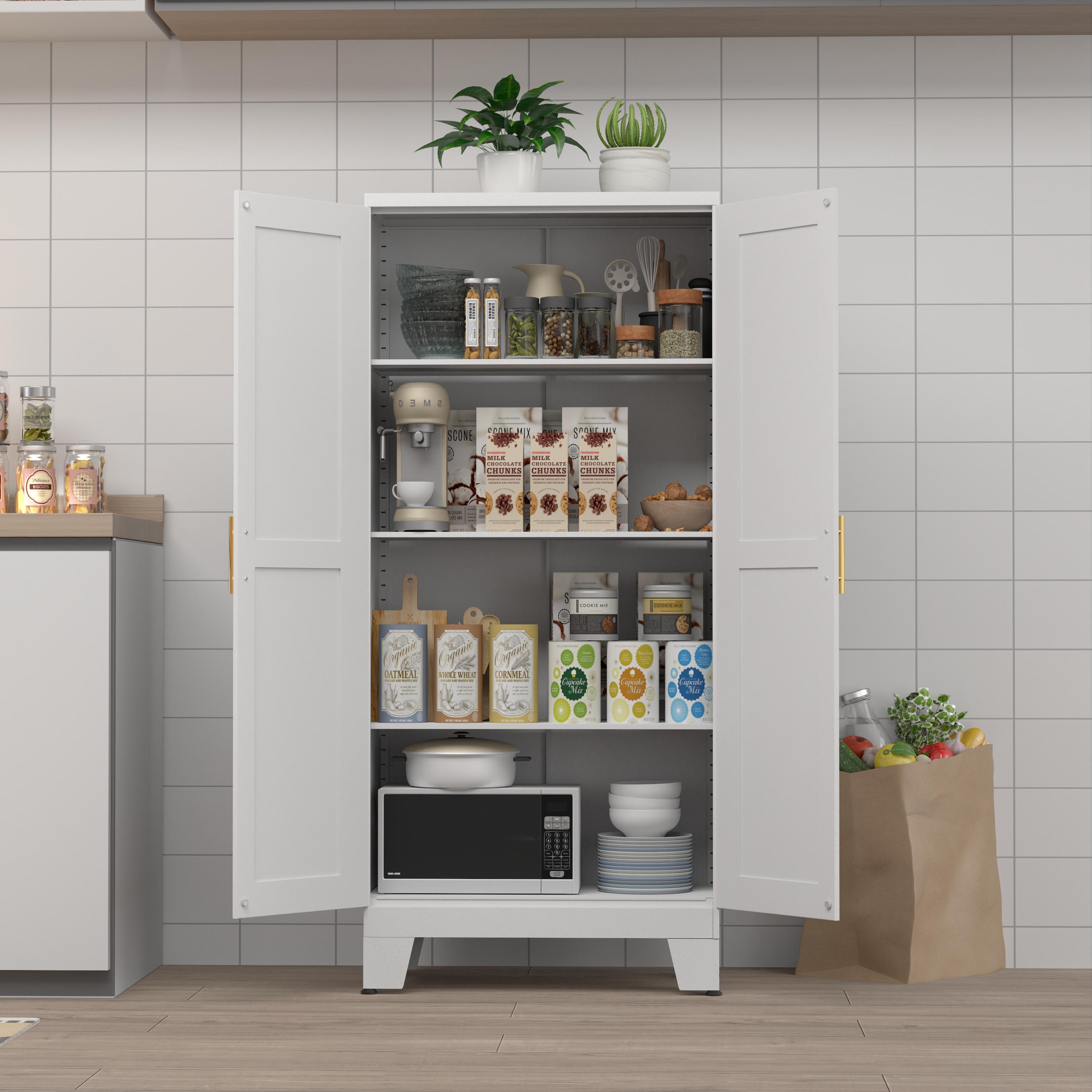 Metal Pantry Cabinet 47" with 2 Doors & 3 Adjustable Shelves, Kitchen Pantry Storage Cabinets for Dining Room, Living Room, Bathroom Furniture Organization storage cabinets drawer dresser  Cupboard Organizer