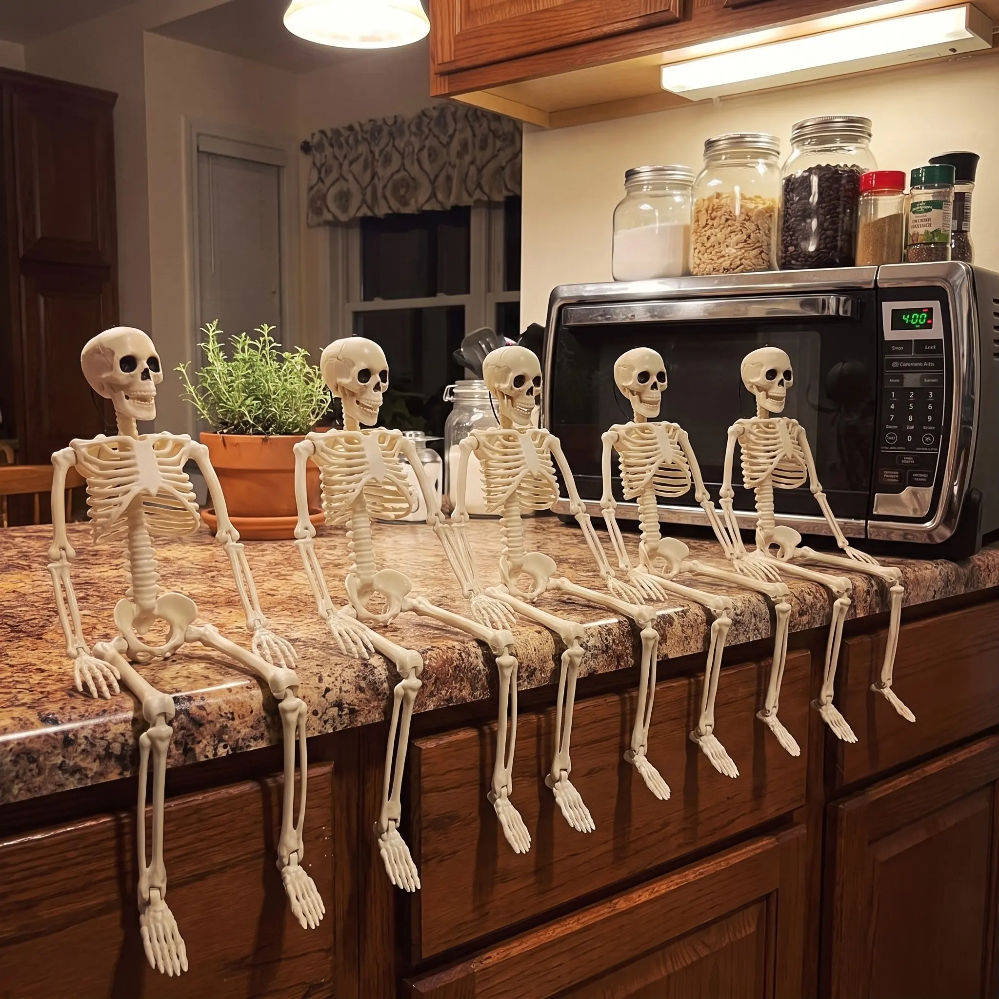 Posable Skeleton Figurine Halloween Mantel Decor, 40cm Adjustable Joints, Spooky Season Home Decoration, Perfect for Homeowners