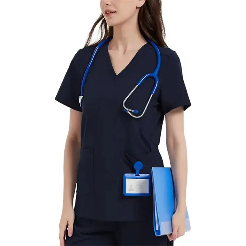 Women's Scrub Top, Minimalist V-Neck Workwear Clothes with 2 Pockets, Made from Easy Care Stretch Yoga Fabric with a Flexible Fit
