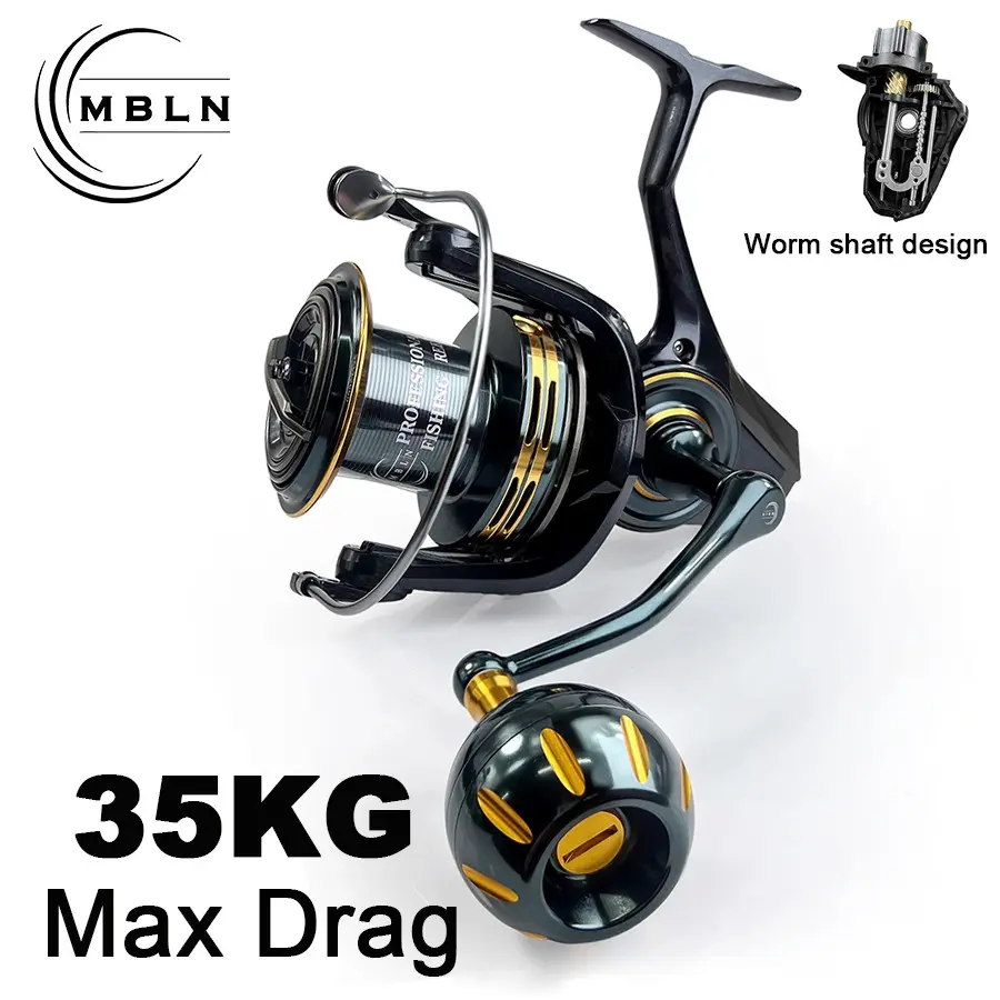 MBLN Aluminum Magnesium Alloy Body Spinning Reel, Model 12000 16000, Worm Shaft Design, Saltwater Fishing Trolling Reel, Fishing Lure Reel