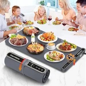 Electric Food Warming Mat, Roll-Up Warming Tray with 9-Level Temperature Precision Control, 6H Timer, 8s Rapid Heating, Ideal for Buffets Parties Gatherings Dark Grey