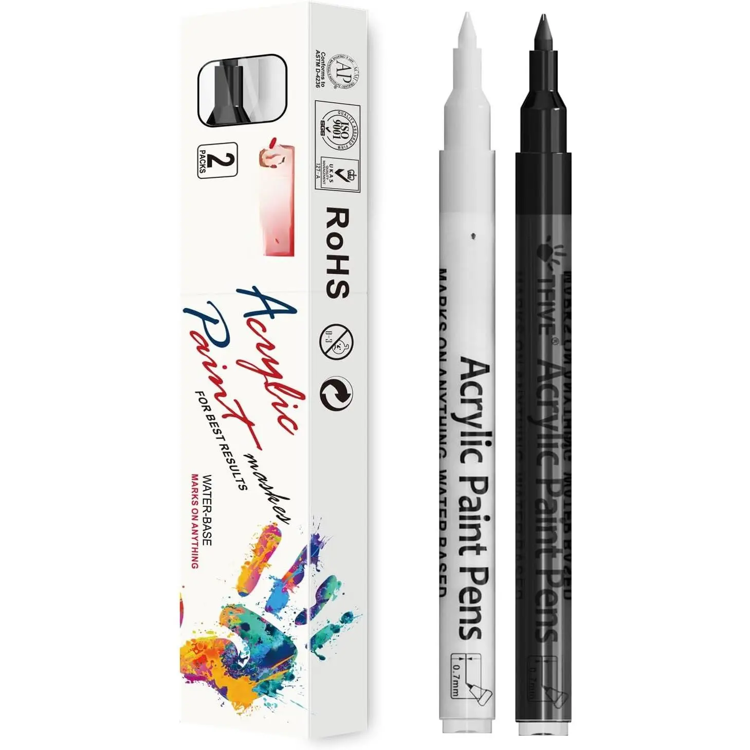 White & Black  Markers  Pens, 2  Permanent Marker | 0.7mm Extra Fine Tip, , Quick Dry, Water Based Marker Pen for Rock, Ceramic, Glass, , Plastic, Metal, Canvas